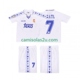 Camisolas de futebol Real Madrid RAUL 7 Retro Criança Equipamento Principal 1996 1997 Manga Curta
